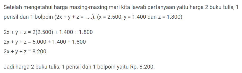 Soal Cerita Persamaan Linear 3 Variabel.4