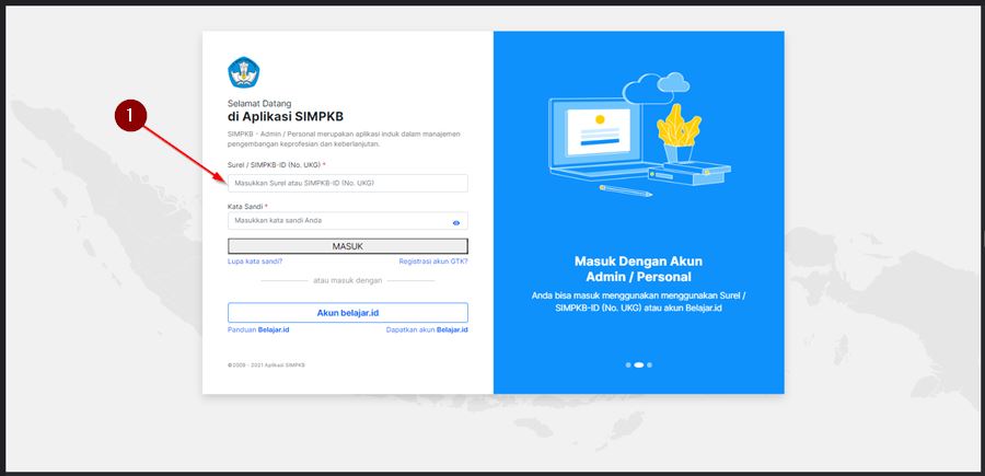 Login Gtk Belajar Atau Simpkb Guru Dengan Email Atau Nomor Ukg