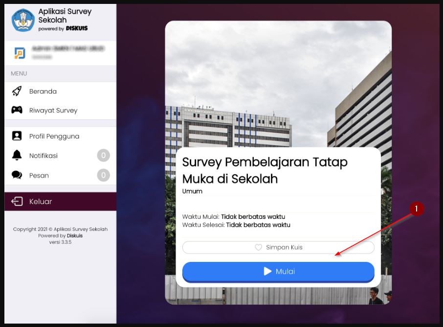 Ketuk Mulai Untuk Isi Survey Pembelajara Tatap Muka Ptm Di Sekolah