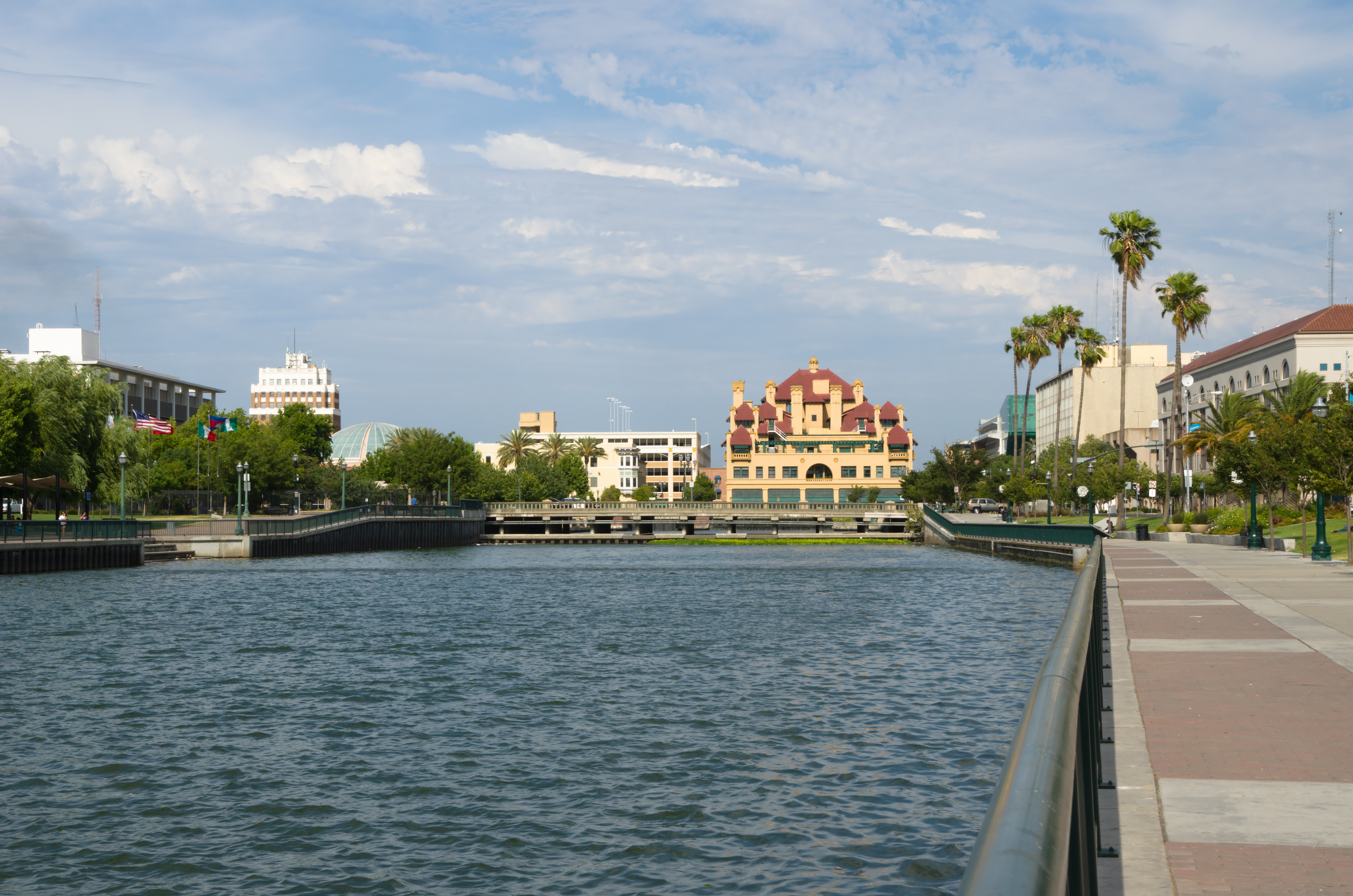 Stockton is a city in and the county seat of San Joaquin County in the Central Valley of the U.S. state of California. Stockton is the most populous city in the county, the 11th-most populous city in California and the 58th-most populous city in the United States. Stockton's population in 2020 was 320,804. It was named an All-America City in 1999, 2004, 2015, and again in 2017 and 2018. The city is located on the San Joaquin River in the northern San Joaquin Valley. It lies at the southeastern corner of a large inland river delta that isolates it from other nearby cities such as Sacramento and those of the San Francisco Bay Area.
Stockton was founded by Carlos Maria Weber in 1849 after he acquired Rancho Campo de los Franceses. The city is named after Robert F. Stockton, and it was the first community in California to have a name not of Spanish or Native American origin.
Built during the California Gold Rush, Stockton's seaport serves as a gateway to the Central Valley and beyond. It provided easy access for trade and transportation to the southern gold mines. The University of the Pacific (UOP), chartered in 1851, is the oldest university in California, and has been located in Stockton since 1923. In 2012, Stockton filed for what was then the largest municipal bankruptcy in US history – which had multiple causes, including financial mismanagement in the 1990s, generous fringe benefits to unionized city employees, and the 2008 financial crisis. Stockton successfully exited bankruptcy in February 2015.