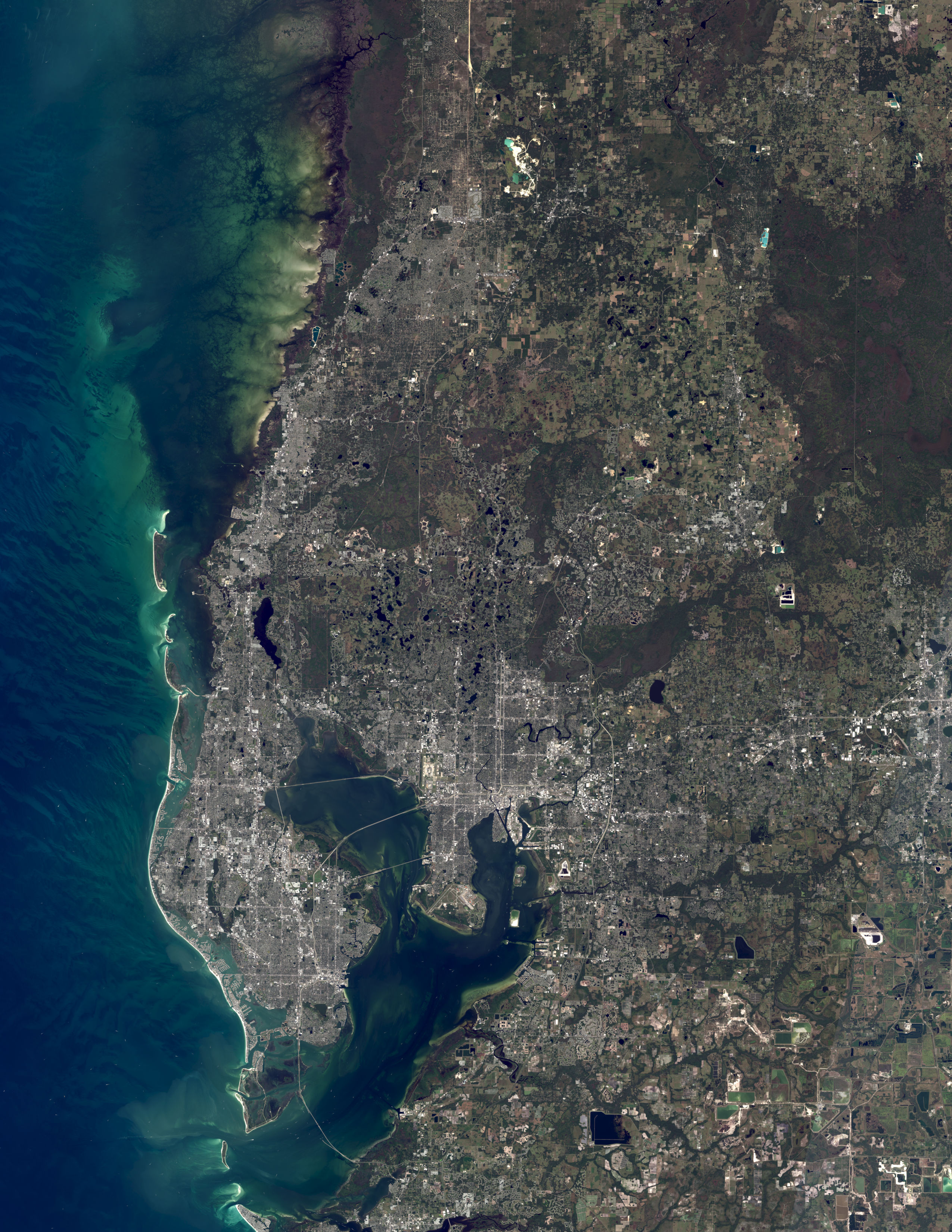 The Tampa Bay area is a major metropolitan area surrounding Tampa Bay on the Gulf Coast of Florida in the United States. It includes the main cities of Tampa, St. Petersburg, and Clearwater. It is the 17th-largest metropolitan area in the United States, with a population of 3,175,275 as of the 2020 U.S. Census.
The exact boundaries of the metro area can differ in different contexts. Hillsborough County and Pinellas County (including the cities of Tampa, St. Petersburg, Clearwater, and various smaller communities) make up the most limited definition. This area includes most of the Tampa Bay bayfront, aside from the far southern portion which lies in Manatee County. The U.S. Office of Management and Budget (OMB) defines the Tampa–St. Petersburg–Clearwater Metropolitan Statistical Area (MSA) as including Hillsborough and Pinellas Counties as well as Hernando and Pasco Counties to the north; and it is the 18th-largest MSA in the country. The MSA was first defined in 1950 as the Tampa-St. Petersburg, Florida Standard Metropolitan Area, and included Hillsborough and Pinellas counties. Pasco County was added to the MSA in 1973. In 1983, Hernando County was added to the MSA and Clearwater was added to the MSA name. The OMB has designated Tampa, St. Petersburg, Clearwater, Largo, and Pinellas Park as the principal cities of the MSA. Unlike most large metropolitan areas, Tampa does not belong to any combined statistical area and is the largest MSA in the United States not to belong to one.
Other definitions of the Tampa Bay area include:

The four counties in the MSA plus Citrus and Manatee Counties, used by the Tampa Bay Regional Planning Council
The four counties in the MSA plus Citrus, Manatee and Sarasota Counties, used by the Tampa Bay Area Regional Transportation Authority
The four counties in the MSA plus Citrus, Manatee, Sarasota and Polk Counties, used by the Tampa Bay Partnership and the Tampa Bay media market.This wider area may also be known as West Central Florida as part of Central Florida.

