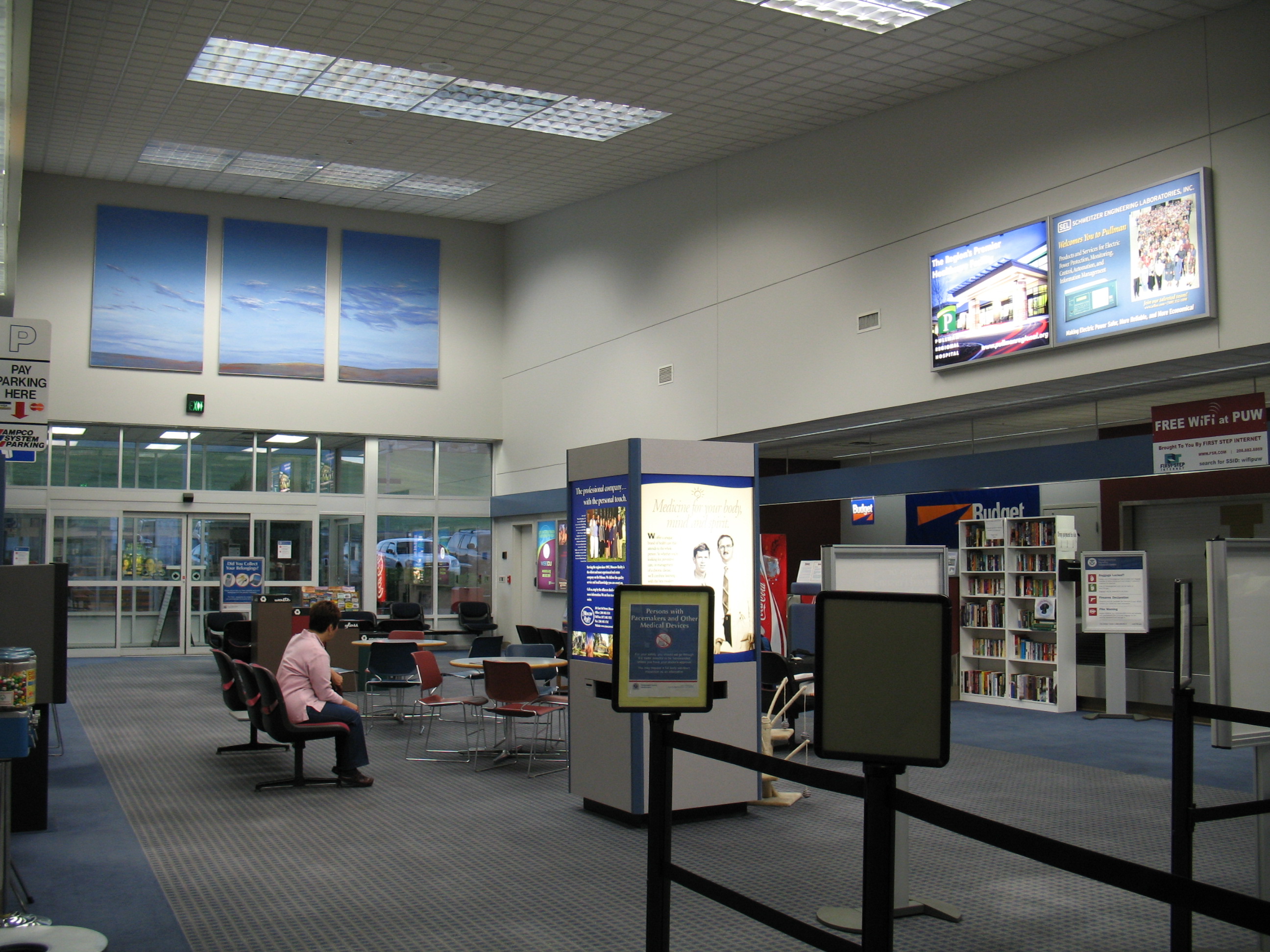 Pullman–Moscow Regional Airport (IATA: PUW, ICAO: KPUW, FAA LID: PUW) is a public airport in the northwest United States, located in Whitman County, Washington, two miles (3 km) east of Pullman, Washington and four miles (6 km) west of Moscow, Idaho. The airport is accessed via spurs from State Route 270, and has a single 7,101-foot (2,164 m) runway, headed northeast–southwest (5/23), which entered service in October 2019. The former runway (6/24) was 6,730 feet (2,051 m) and aligned with Moscow Mountain (4,983 feet (1,519 m)) twelve miles (20 km) to the northeast, the highest summit in the area.
The rural airport in the Palouse region is the primary air link for its two land-grant universities, Washington State University in Pullman and the University of Idaho in Moscow. In addition to scheduled service from Alaska Airlines (through its Horizon Air subsidiary), both universities use the airport for jet charters for their intercollegiate athletic teams.
Seattle air traffic control, 250 miles (400 km) west, manages commercial traffic for the airport. The nearest major airport is Spokane International, approximately ninety miles (145 km) to the north, and Lewiston is about 25 miles (40 km) south.
The Federal Aviation Administration (FAA) National Plan of Integrated Airport Systems for 2017–2021 categorized the airport as a non-hub primary commercial service facility.